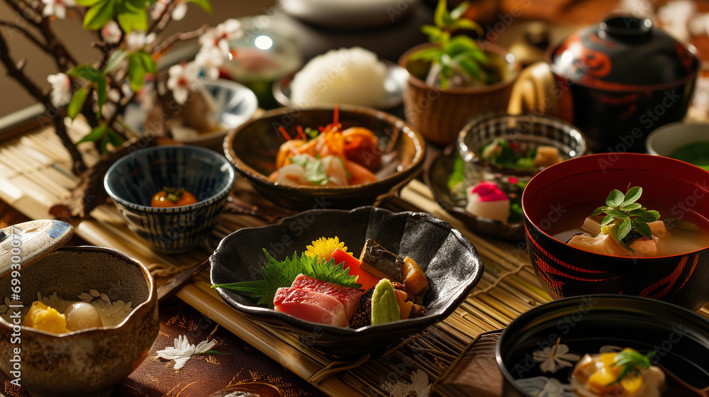 japanese Kaiseki food set - obrazy, fototapety, plakaty 