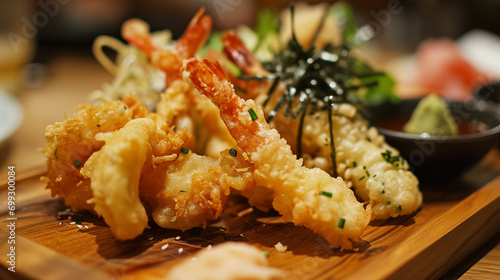 fried shrimp on a plate, Japanese tempura 