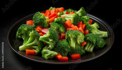 Fresh, healthy vegetarian meal organic salad with sliced carrots and broccoli generated by AI