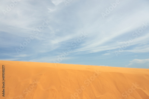 Sand dune in the desert with clouds in the background