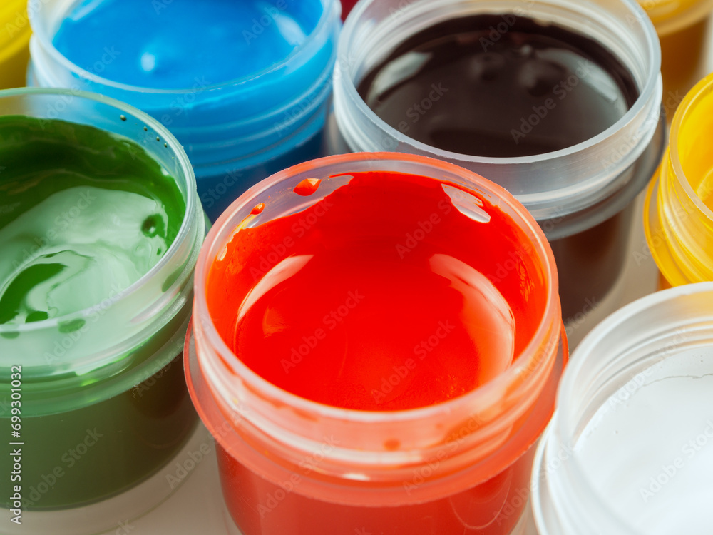 Jars of acrylic gouache paint art painting creativity and development Jars of acrylic gouache paint art painting creativity and development