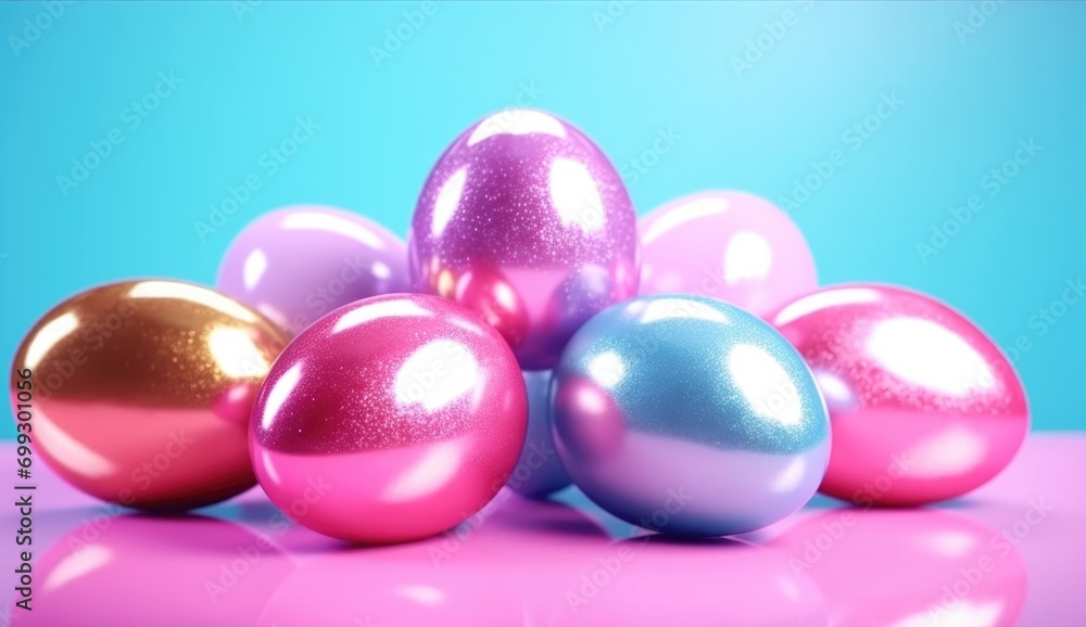 Easter eggs with sparkles on blue background Easter eggs with sparkles on blue background