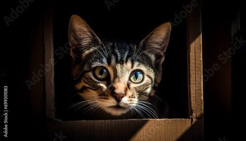Cute kitten staring, whiskers twitching, curious eyes peering through window generated by AI © Jeronimo Ramos