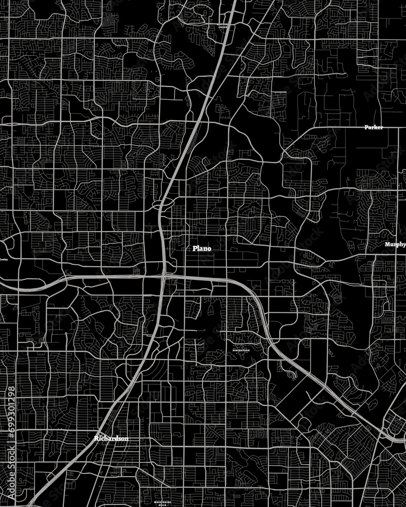 Plano Texas Map, Detailed Dark Map of Plano Texas