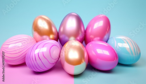Easter eggs with sparkles on blue background