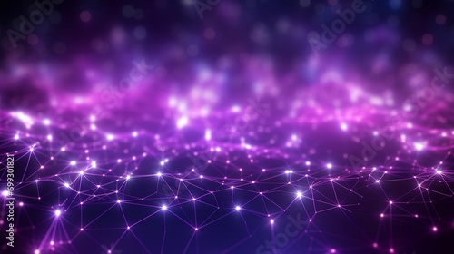 Digital technology abstract background with blurred lights and moving lights, in the style of precisionist line, Technology grid, connection line, technology background Color theme purple