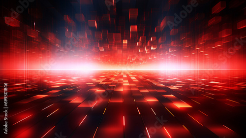 Digital technology abstract background with blurred lights and moving lights, in the style of precisionist line, 3D network connections with plexus design background Color theme red