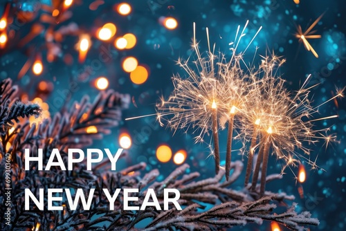 happy new year greeting with fireworks Generative AI