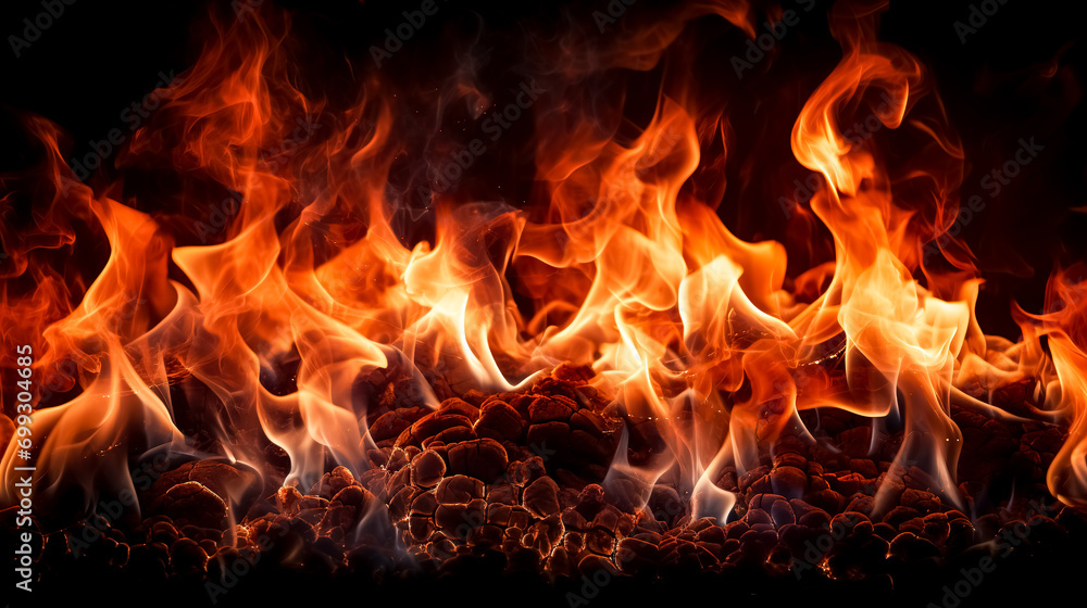 Fire flames isolated on black background. Realistic fire flames texture. Fire flames isolated on black background. Realistic fire flames texture.