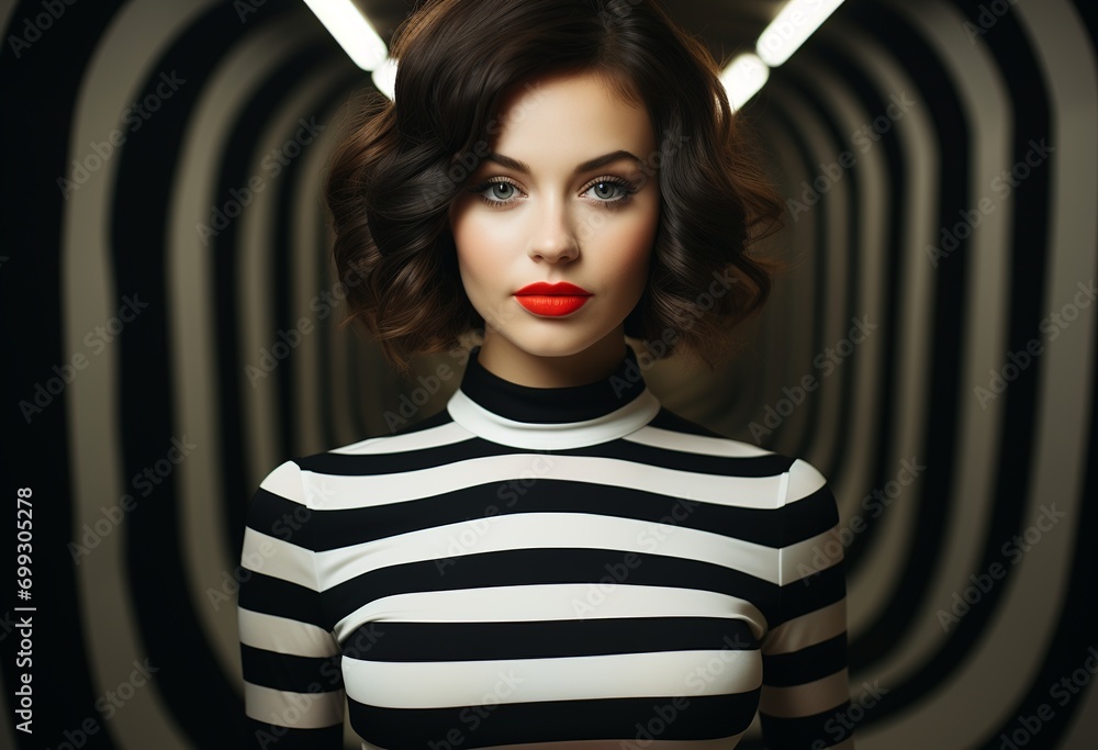 Young woman with red lips looking at camera Young woman with red lips looking at camera