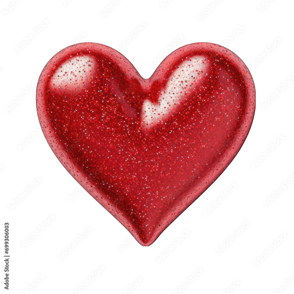 Glitter red heart isolated on white background