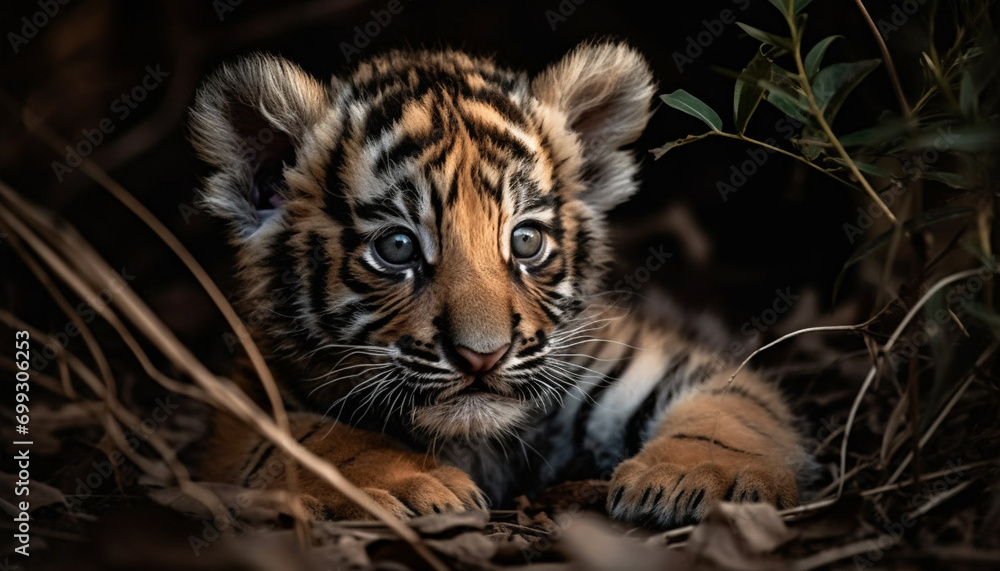 Close up portrait of a cute Bengal tiger generated by AI Close up portrait of a cute Bengal tiger generated by AI