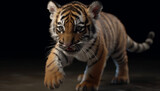 Close up portrait of a cute, striped Bengal tiger staring fiercely generated by AI