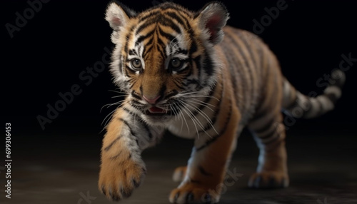 Close up portrait of a cute  striped Bengal tiger staring fiercely generated by AI