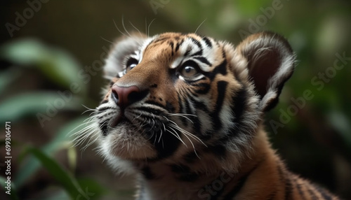 Bengal tiger  fierce and majestic  gazes into the camera generated by AI