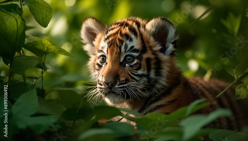Tiger in the wild, striped fur, staring, beauty in nature generated by AI © Jeronimo Ramos