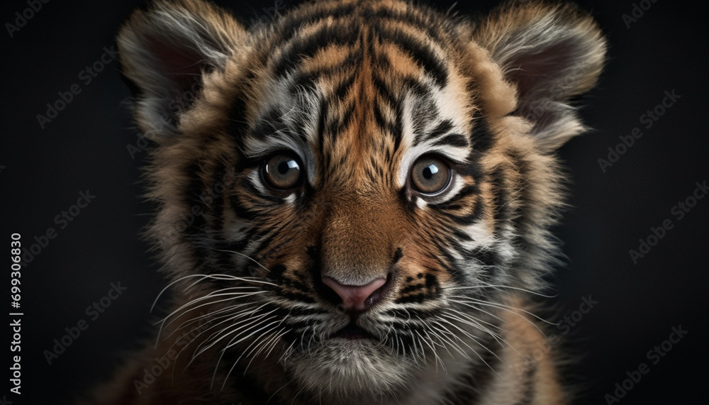 Fototapeta premium Tiger, close up, feline, nature, striped, big cat, endangered species, fur, cute, staring generated by AI
