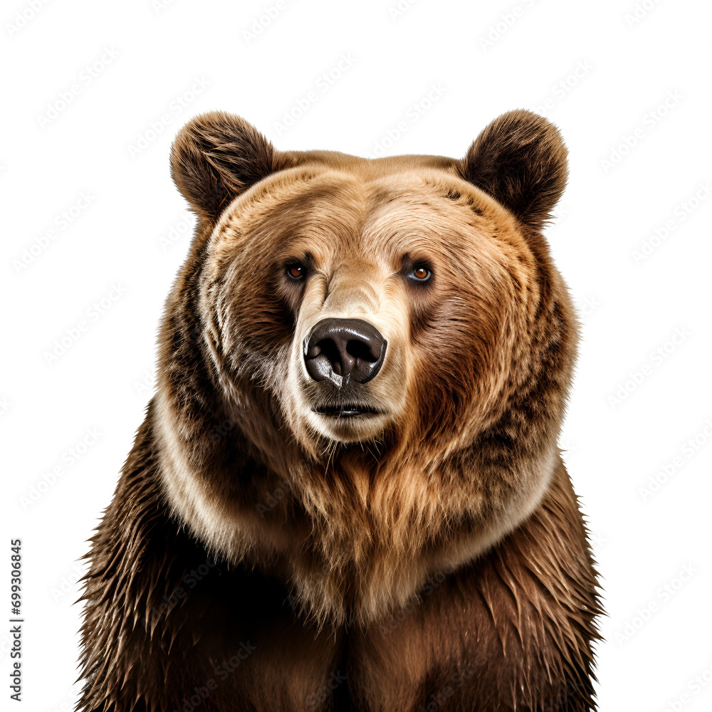 Fototapeta premium Grizzly Bear’s Half Body in Photo, Isolated on Transparent Background, PNG