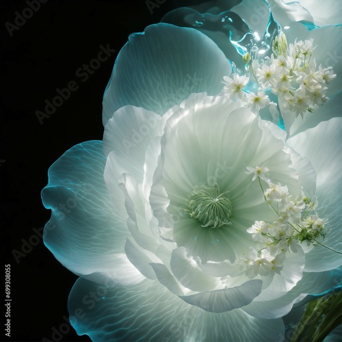 Flowers aquatic with overlapping elements and underwater beams, beautiful flower in water, plant and flowers,