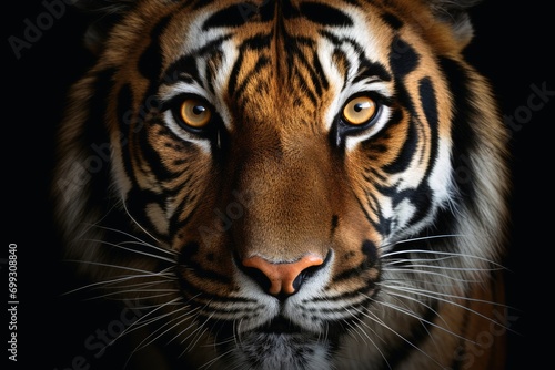 A mesmerizing Tiger on a dark background. © Michael
