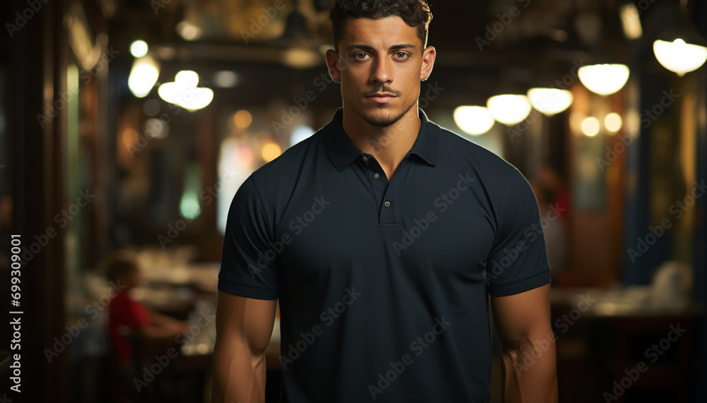 Confident young man, outdoors at night, looking at camera generated by AI Confident young man, outdoors at night, looking at camera generated by AI