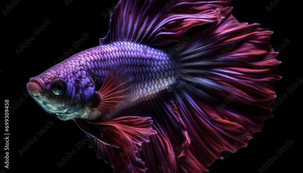 Fototapeta premium The elegant siamese fighting fish swims in a vibrant underwater world generated by AI