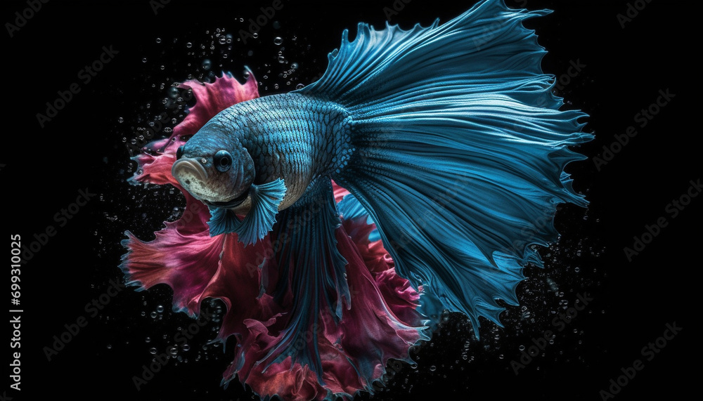 Siamese fighting fish in motion, underwater aggression, multi colored beauty generated by AI Siamese fighting fish in motion, underwater aggression, multi colored beauty generated by AI
