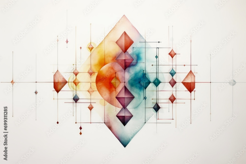 A symbiosis of geometry and watercolor art. - obrazy, fototapety, plakaty 