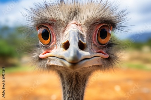 Close up of a Ostrich looking into the camera.