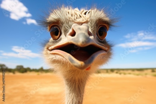 Close up of a Ostrich looking into the camera.