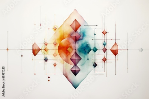 A symbiosis of geometry and watercolor art. photo