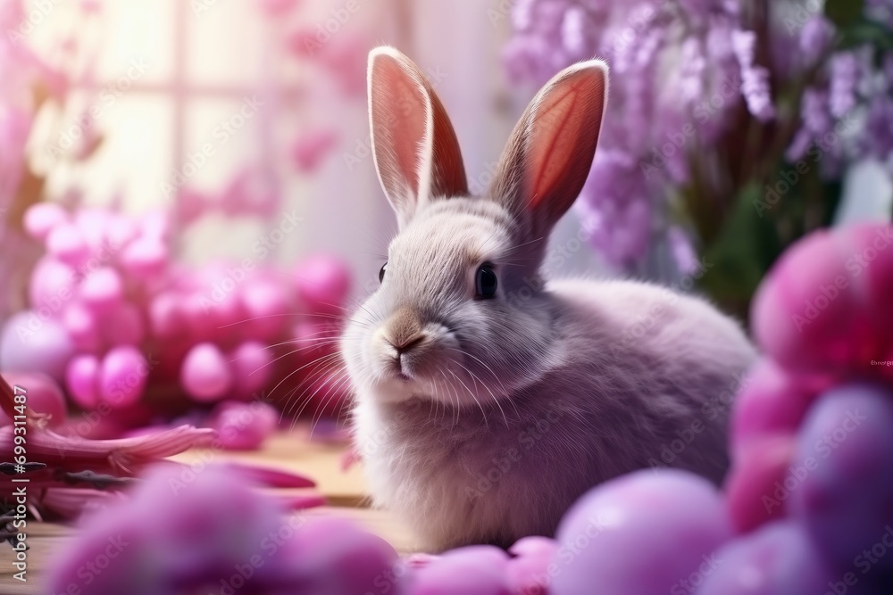 Fototapeta premium Festive beautiful easter background with eggs and grass.