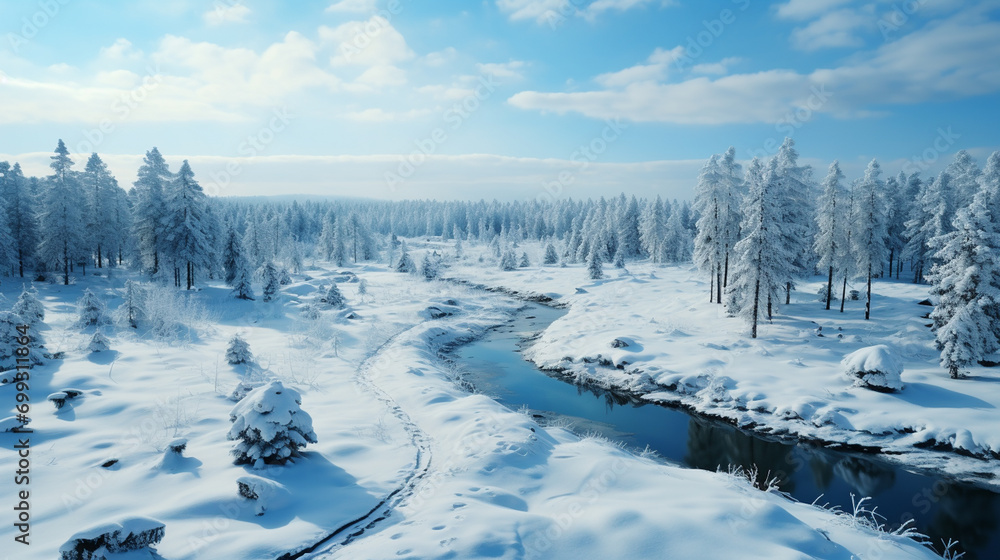 Winter forest of firs, Snow-covered Winter forest of firs, Snow-covered