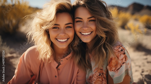A photo of a beautiful pair of sisters photo