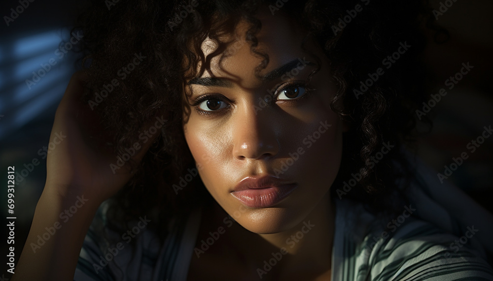 One beautiful woman, young and confident, looking at camera generated by AI One beautiful woman, young and confident, looking at camera generated by AI