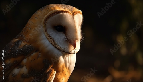 Eagle owl perching on branch, staring, nature beauty in focus generated by AI