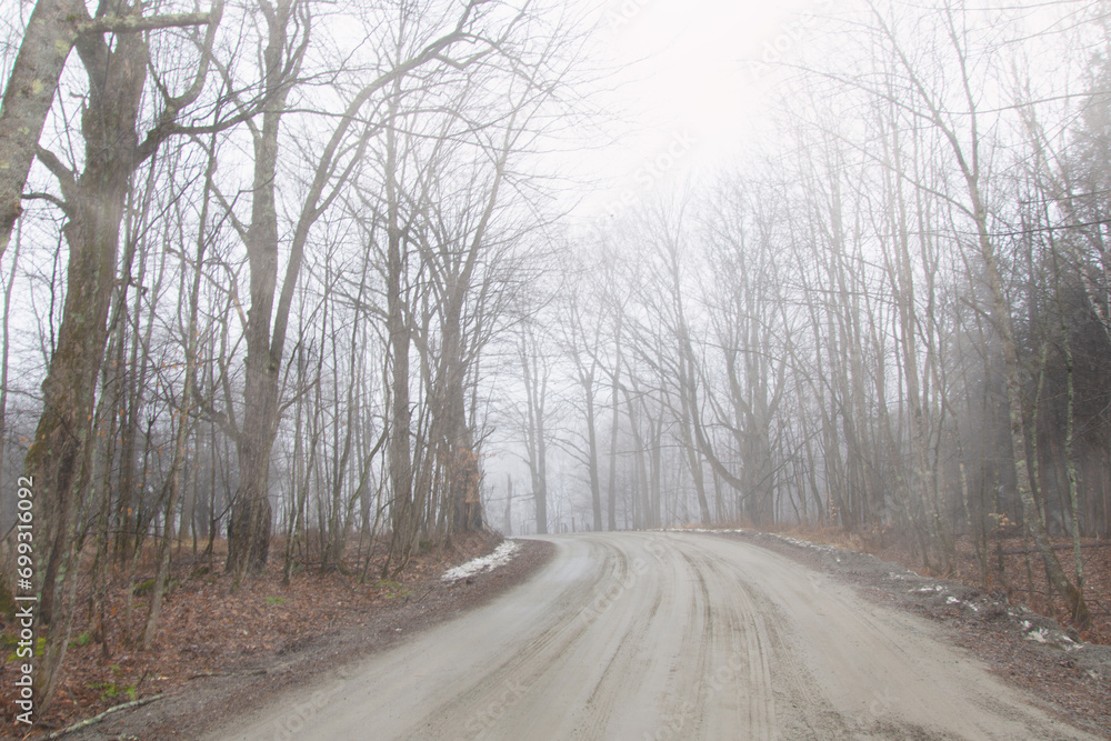 Landscape of the Canadian countryside in Quebec on a foggy day
Landscape of the Canadian countryside in Quebec on a foggy day