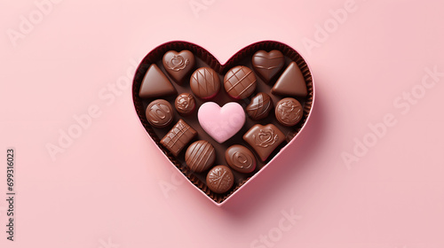 Heart-shaped box of chocolates on pink background © Matthias