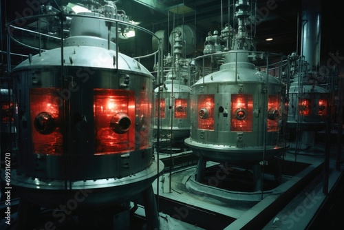 View of the fuel rods in a nuclear reactor.