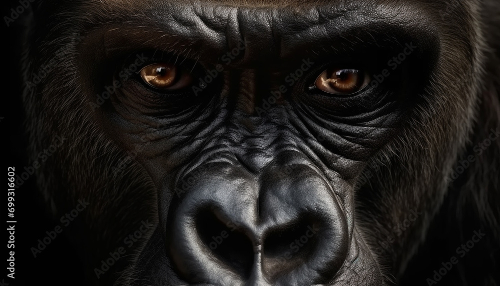Sadness in the eyes of an endangered mandrill, a large primate generated by AI Sadness in the eyes of an endangered mandrill, a large primate generated by AI