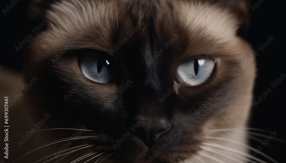 Cute kitten with blue eyes staring, fluffy fur, watching closely generated by AI