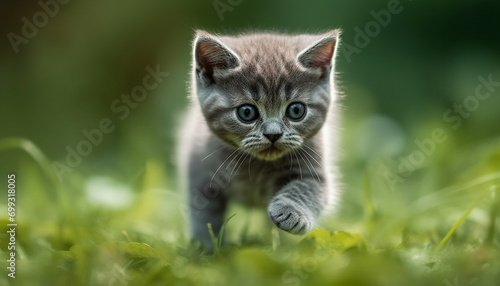 Wallpaper Mural Cute kitten playing in grass, staring with curious blue eyes generated by AI Torontodigital.ca