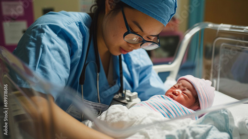 Nurse holding newborn close to her heart  AI Generated