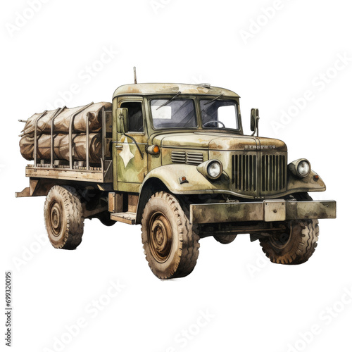 Military truck on white background