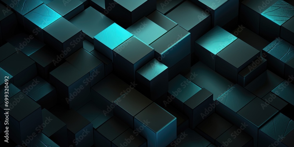 an abstract pattern and wall texture black background, in the style of isometric, dark gray and aquamarine, geometric shapes & patterns, aluminum, shaped canvas, geometric an abstract pattern and wall texture black background, in the style of isometric, dark gray and aquamarine, geometric shapes & patterns, aluminum, shaped canvas, geometric