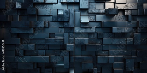 black metal surface wall template background, in the style of cubist fragmentation of form, light indigo and dark black, intricately textured photo