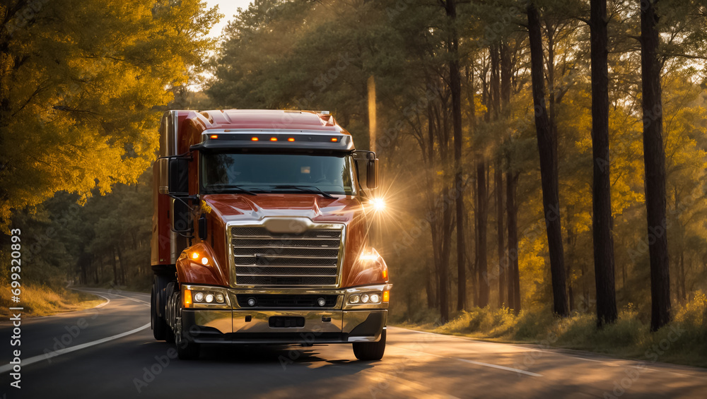 Truck driving down the road in summer logistics Truck driving down the road in summer logistics