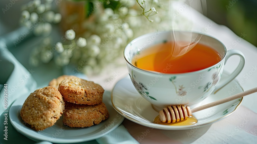 Tea Time Elegance with Cookies and Honey Dipper Tea Time Elegance with Cookies and Honey Dipper