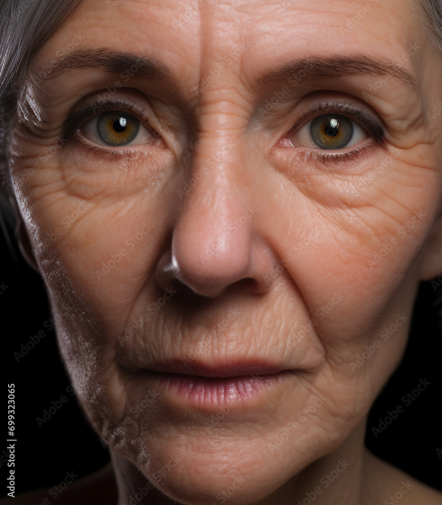 Smiling senior woman with gray hair, looking at camera outdoors generated by AI Smiling senior woman with gray hair, looking at camera outdoors generated by AI