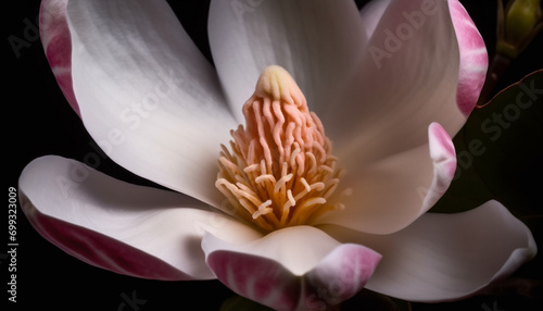 A beautiful pink lotus flower blooms in a tranquil pond generated by AI